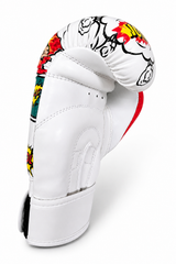 Katsudo CrushX guantes de boxeo de cuero, blanco estampado