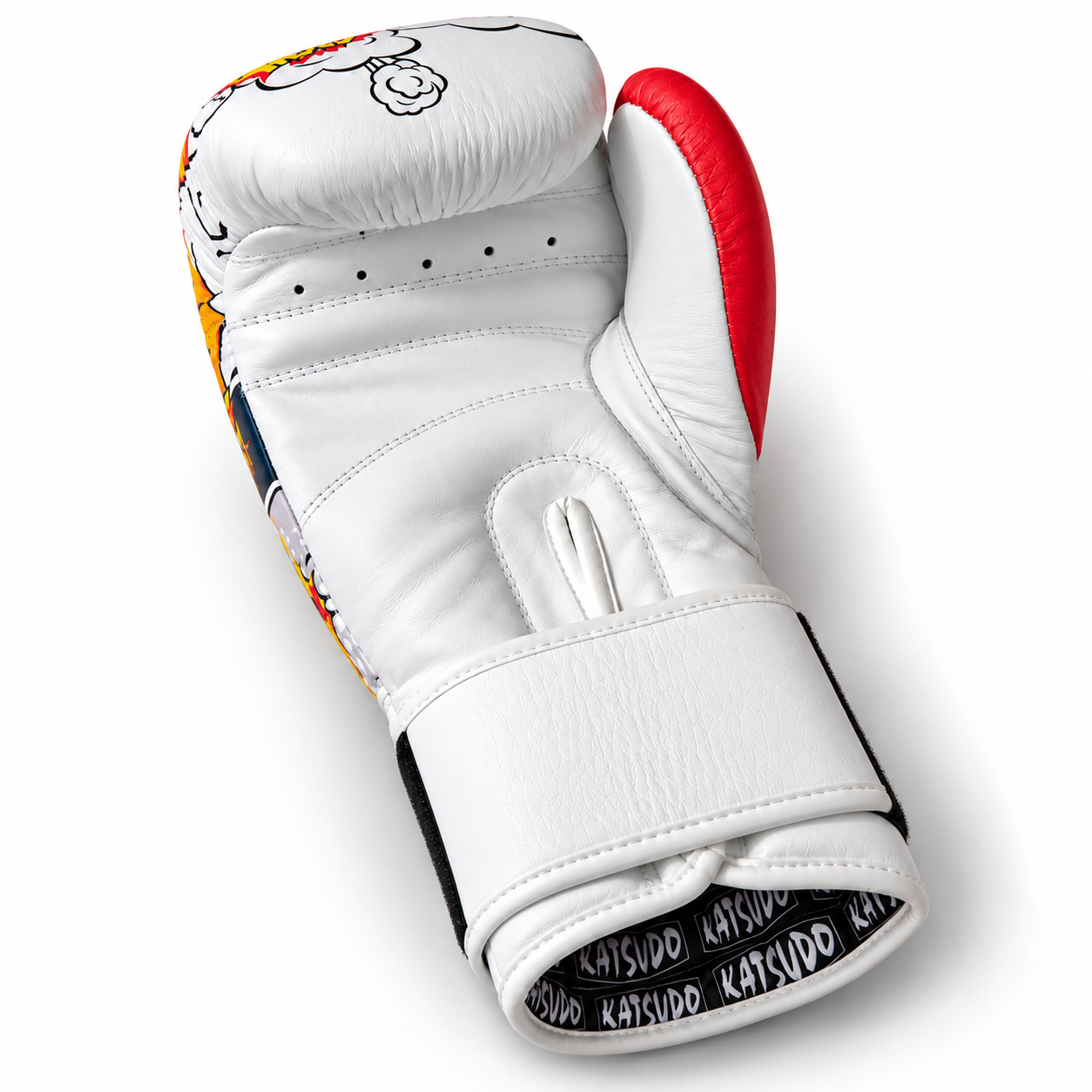 Katsudo CrushX guantes de boxeo junior de piel sintética, blanco estampado