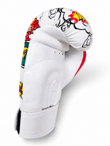Katsudo CrushX guantes de boxeo junior de piel sintética, blanco estampado