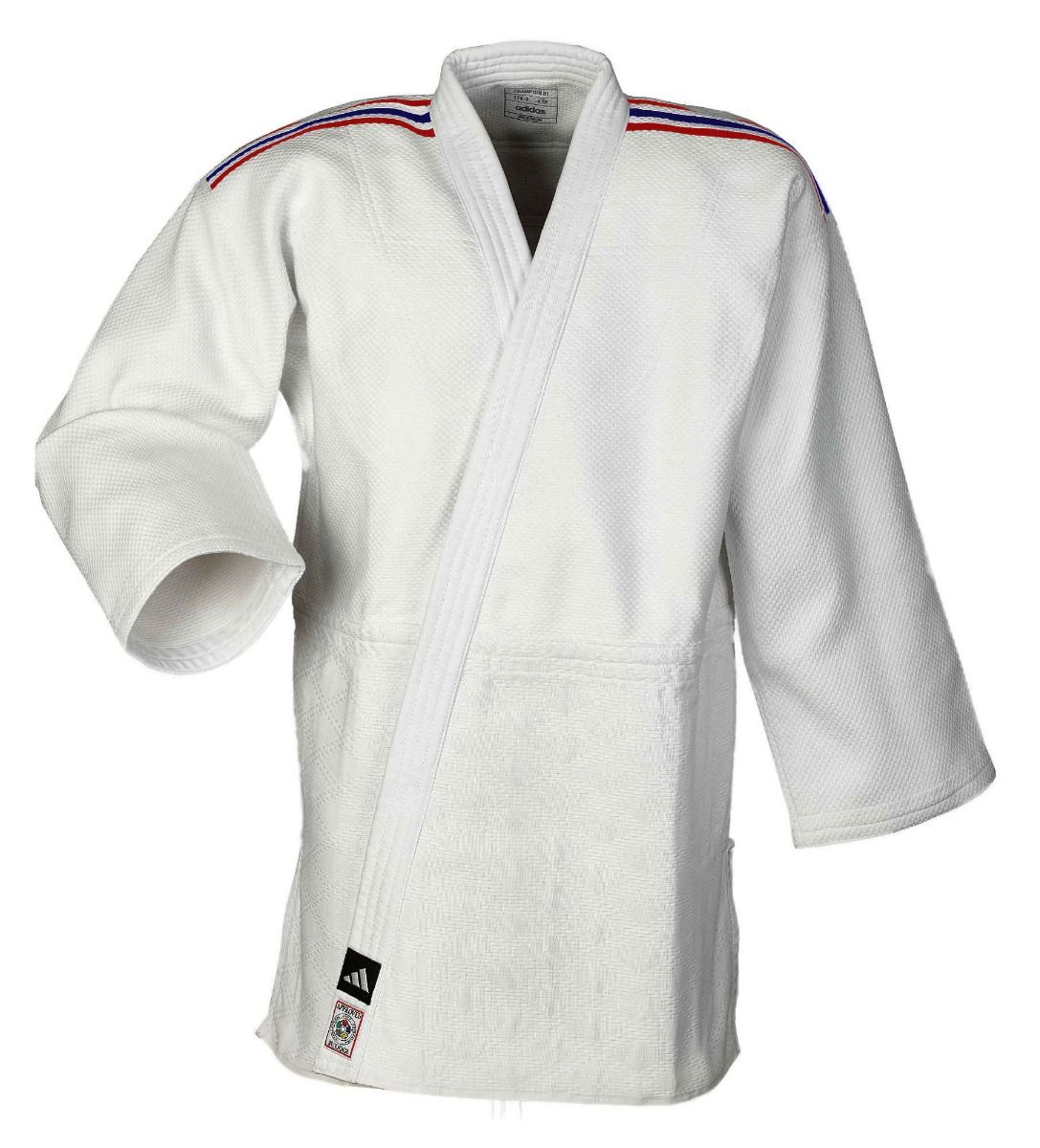 Adidas Champion III IJF Regular Fit JU kimono con franjas de selección 730g, blanco