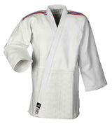 Adidas Champion III IJF Slim Fit JU kimono con franjas de selección 730g, blanco