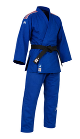 Adidas Champion III IJF Slim Fit JU kimono con franjas de selección 730g, azul