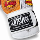 Katsudo CrushX guantes de boxeo de cuero, blanco estampado