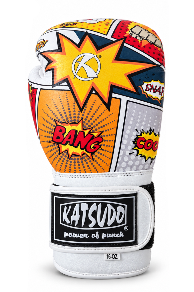 Katsudo CrushX guantes de boxeo junior de piel sintética, blanco estampado