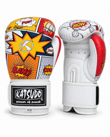 Katsudo CrushX guantes de boxeo de cuero, blanco estampado