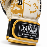 Katsudo Bloom guantes de boxeo, blanco dorado
