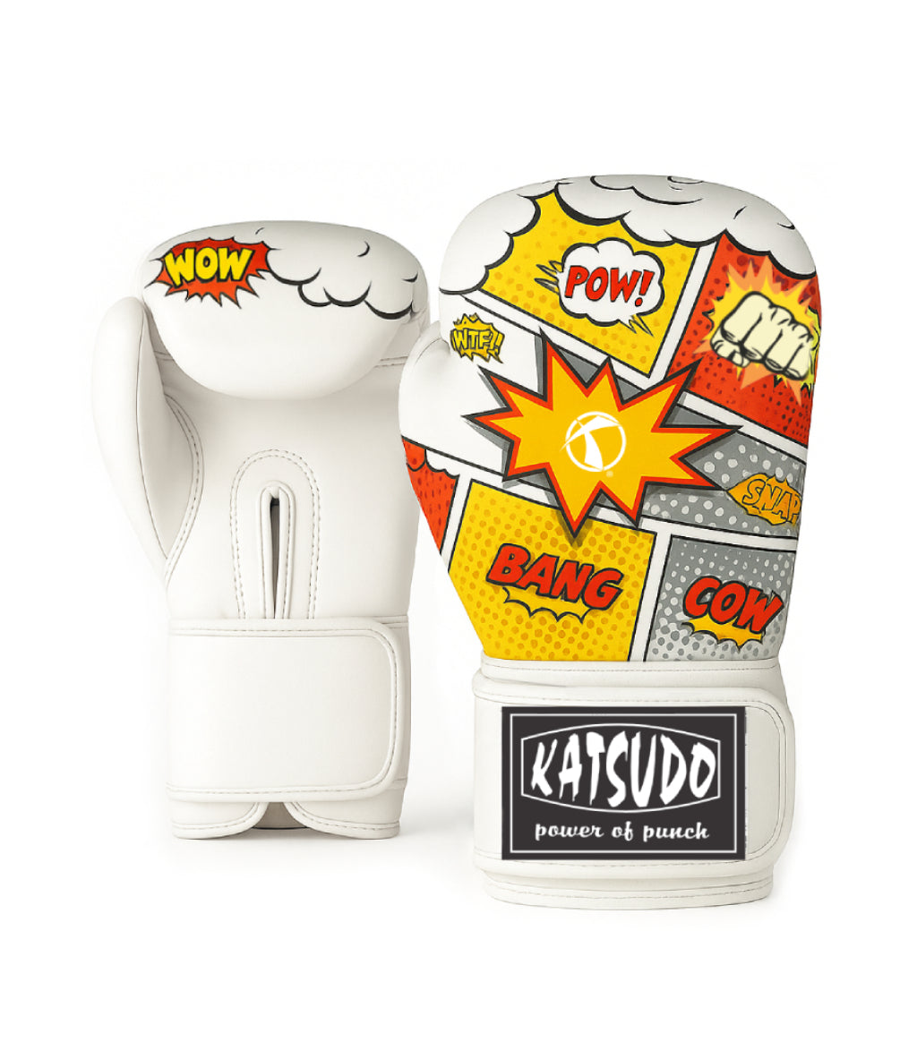 Katsudo CrushX guantes de boxeo junior de piel sintética, blanco estampado