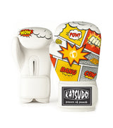 Katsudo CrushX guantes de boxeo junior de piel sintética, blanco estampado