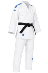 Kimono Adidas JU con rayas azules Club 350 g, blanco