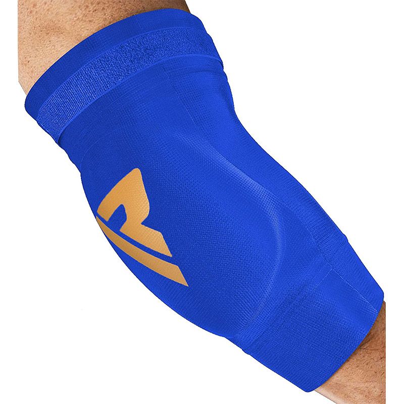 RDX protector de codos acolchado para entrenamiento de Muay Thai y MMA, azul-dorado