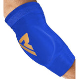 RDX protector de codos acolchado para entrenamiento de Muay Thai y MMA, azul-dorado