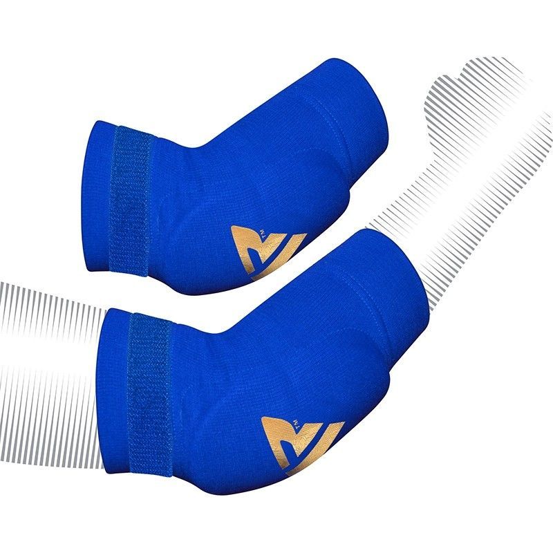 RDX protector de codos acolchado para entrenamiento de Muay Thai y MMA, azul-dorado